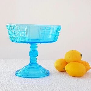 Vintage 1891 Blue Pedestal Pressed Fruit Centerpiece Bowl